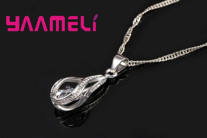 Hot Water Drop CZ 925 Sterling Silver Jewelry Set For Women Pendant Necklace Hoop Earrings Wedding Party Ceremoey Anel thumbnail 4