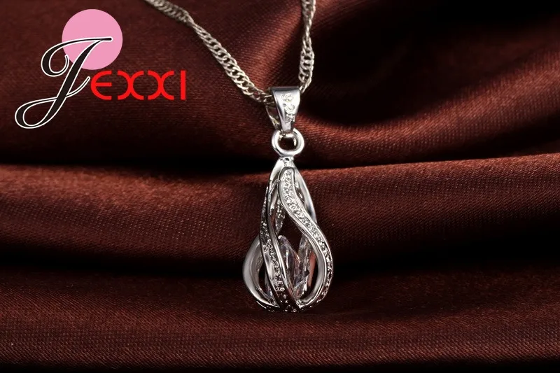 Hot Water Drop CZ 925 Sterling Silver Jewelry Set For Women Pendant Necklace Hoop Earrings Wedding Party Ceremoey Anel thumbnail 2