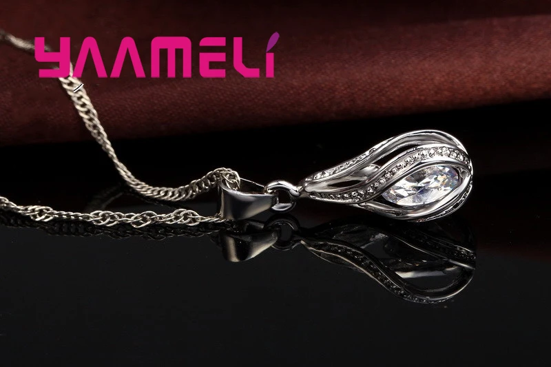 Hot Water Drop CZ 925 Sterling Silver Jewelry Set For Women Pendant Necklace Hoop Earrings Wedding Party Ceremoey Anel thumbnail 3