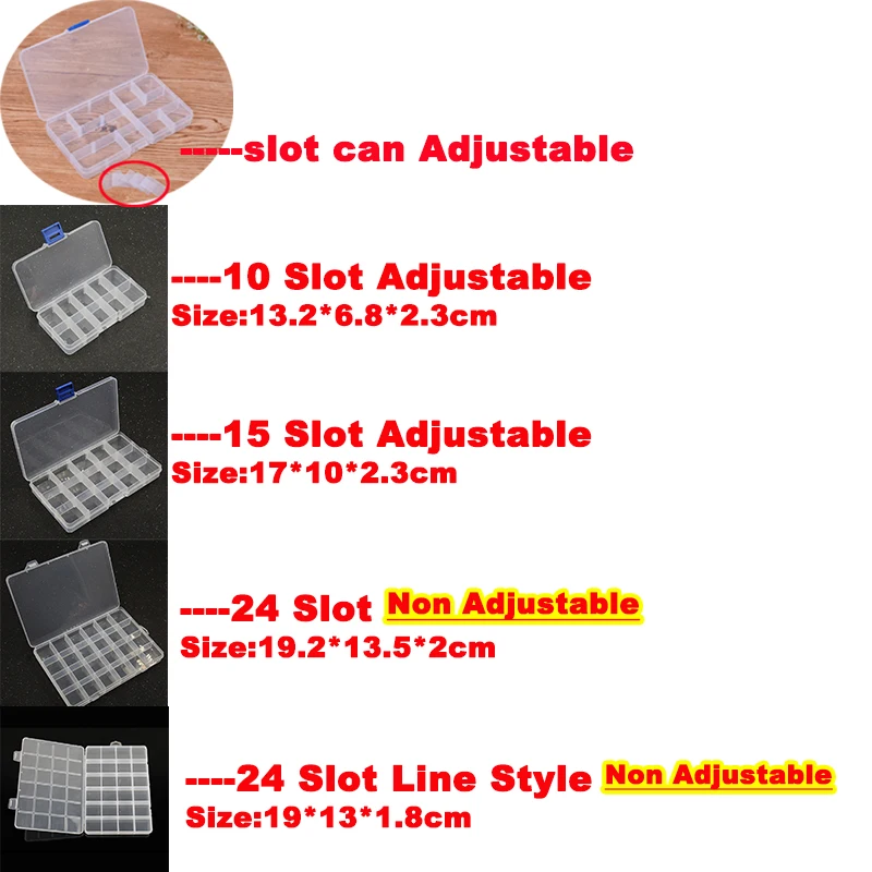 Yidensy 1pcs Square Transparent Plastic Storage Box Case 10/24 Slot Adjustable for Pills Jewelry Beads Earring Case Organizer thumbnail 2