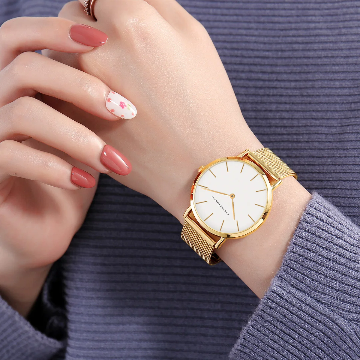HANNAH MARTIN Brand Quality Stainless Steel Japan Quartz Movement Waterproof Women 36mm Full Rose Gold Ladies Dropshipping Watch thumbnail 6