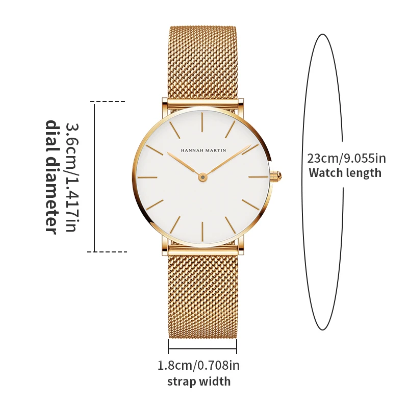 HANNAH MARTIN Brand Quality Stainless Steel Japan Quartz Movement Waterproof Women 36mm Full Rose Gold Ladies Dropshipping Watch thumbnail 4