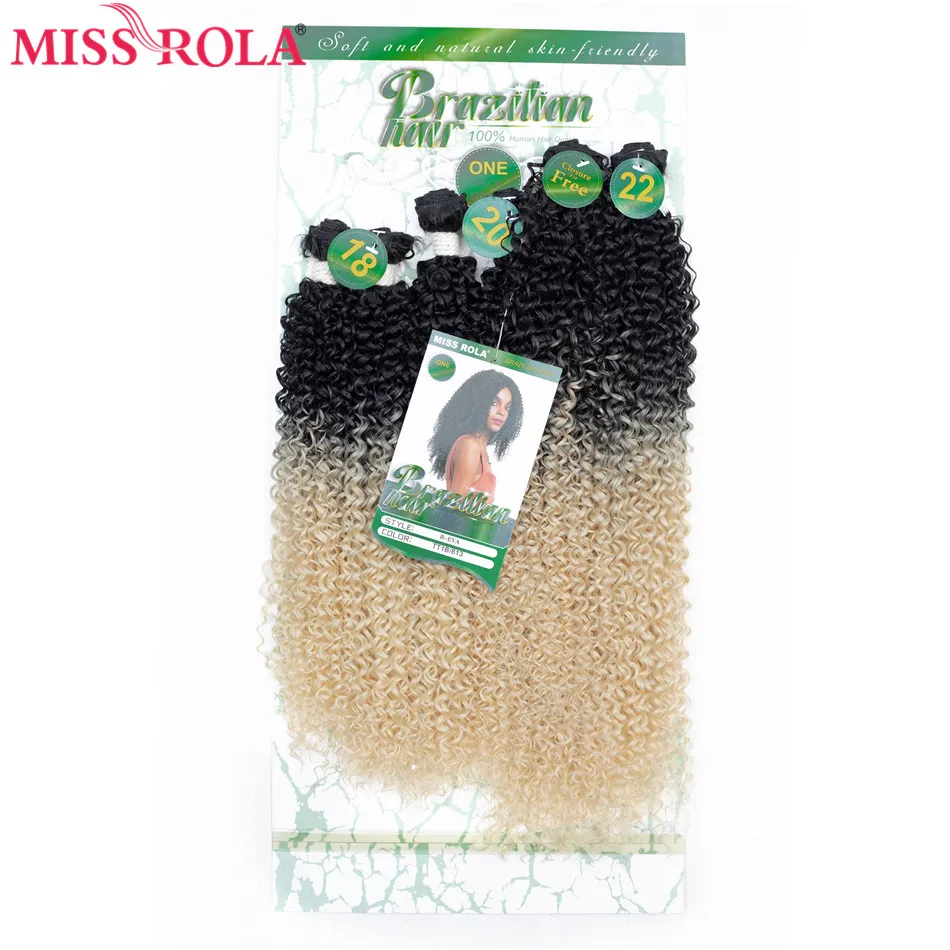 Miss Rola Synthetic Curly Hair Extensions Ombre Hair Bundles Hair Weaves T1B/BUG 18"-22'' 6pcs/Pack 200G With Free Closure thumbnail 5