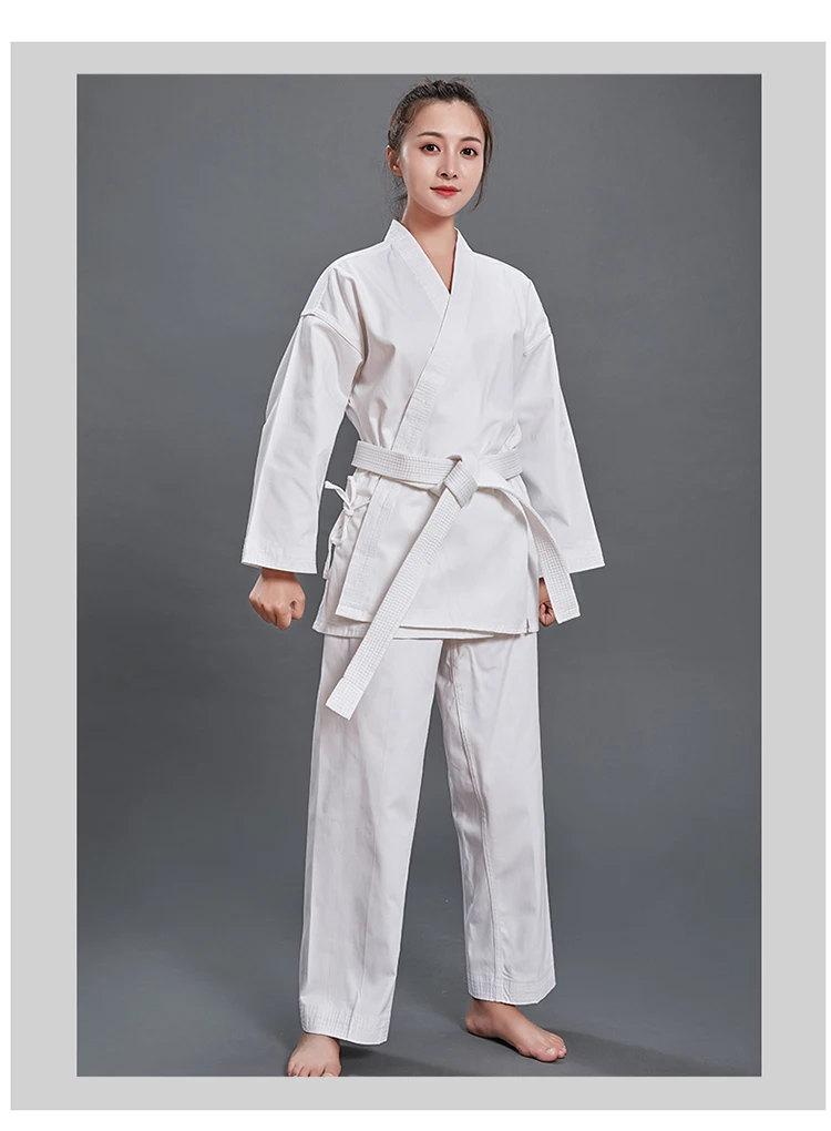 Professional 100% Cotton Karate Uniform child adultBreathable WTF Taekwondo kick boxing MMA Martial art training clothes thumbnail 4