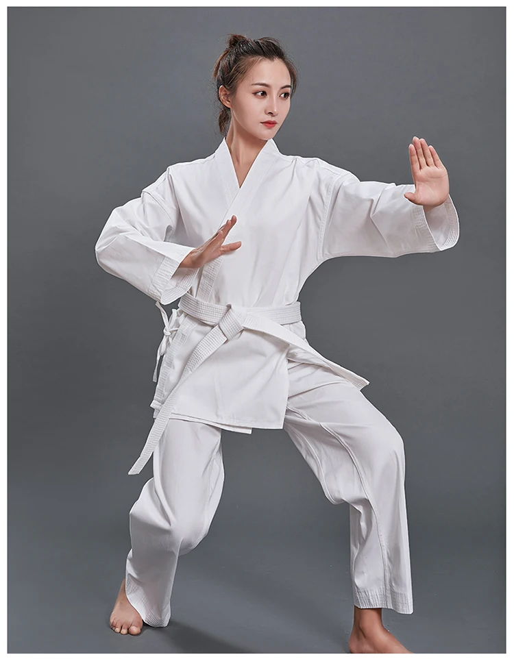 Professional 100% Cotton Karate Uniform child adultBreathable WTF Taekwondo kick boxing MMA Martial art training clothes thumbnail 5