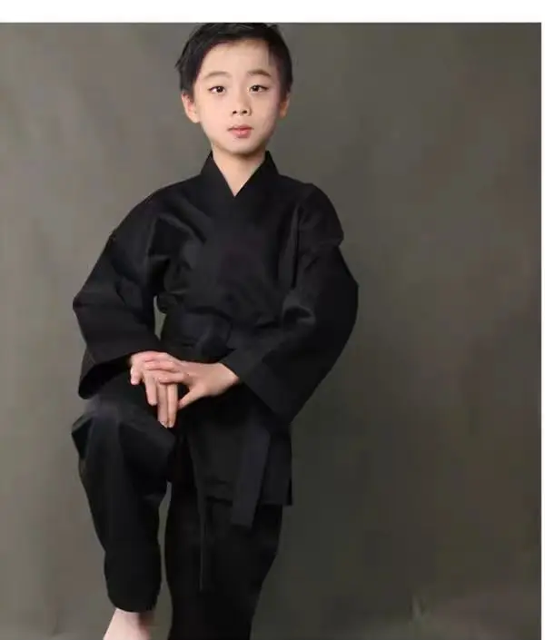 100% Cotton black  Karate Uniform child adultBreathable WTF Taekwondo kick boxing MMA Martial art training clothes thumbnail 5