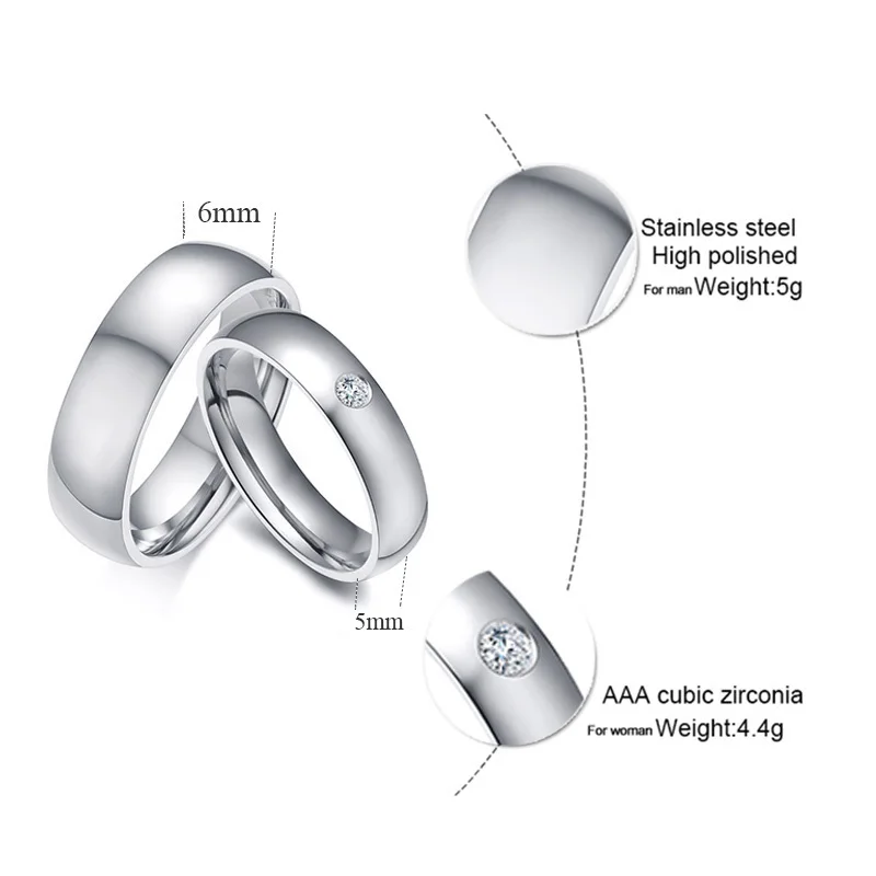Vnox Basic Wedding Bands Rings for Women Man Customize Name Date Love Info Promise Alliance Anniversary Personalized Gift thumbnail 3