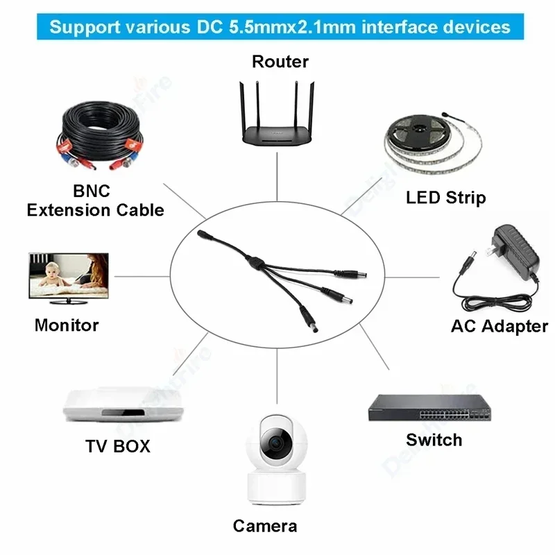 5.5mm 2.1mm 1 To 2/3/4/5/6/8 Way DC Power Splitter Cable 5V 12V Power Adapter Connector Cord For LED Strip Lights CCTV Camera thumbnail 6