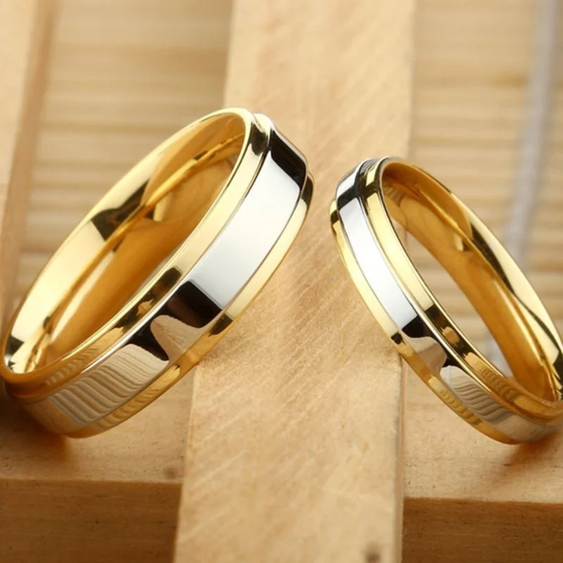 Custom Engraving Name Fashion Simple  Titanium Steel Mens  Lover Couple Rings Alliance Gold Wedding Band Rings thumbnail 2