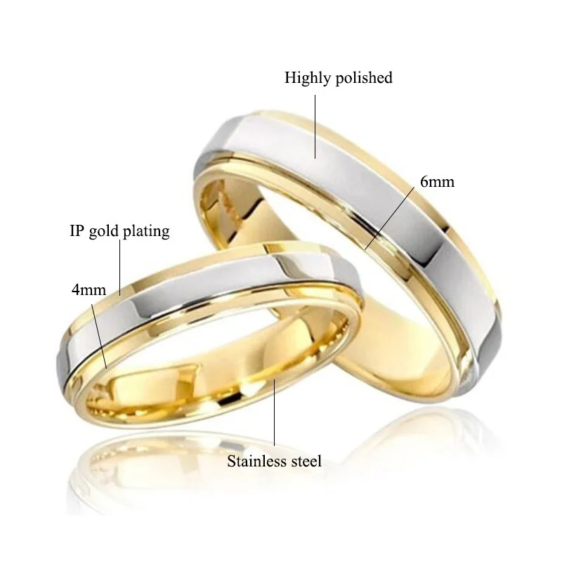 Custom Engraving Name Fashion Simple  Titanium Steel Mens  Lover Couple Rings Alliance Gold Wedding Band Rings thumbnail 5