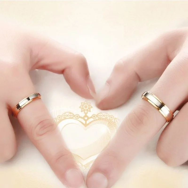 Custom Engraving Name Fashion Simple  Titanium Steel Mens  Lover Couple Rings Alliance Gold Wedding Band Rings thumbnail 4