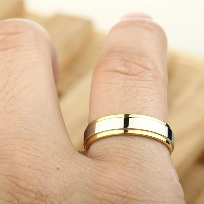 Custom Engraving Name Fashion Simple  Titanium Steel Mens  Lover Couple Rings Alliance Gold Wedding Band Rings thumbnail 3