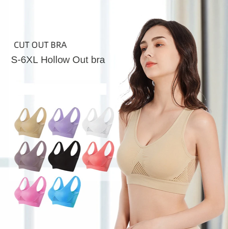 M-6XL Women Hollow Out Fitness Yoga Sports Bra For Running Gym Padded push up Seamless Top Athletic Vest brassiere thumbnail 3