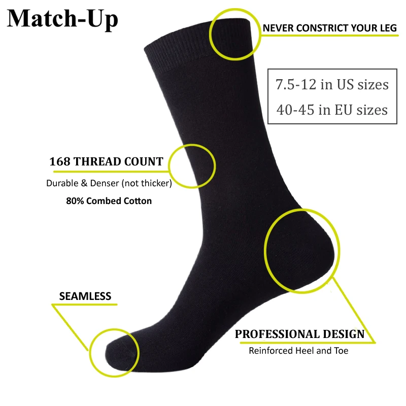Match-Up  Men Bamboo Black Socks Breathable Business Dress Socks (6 Pairs/Lot) thumbnail 2