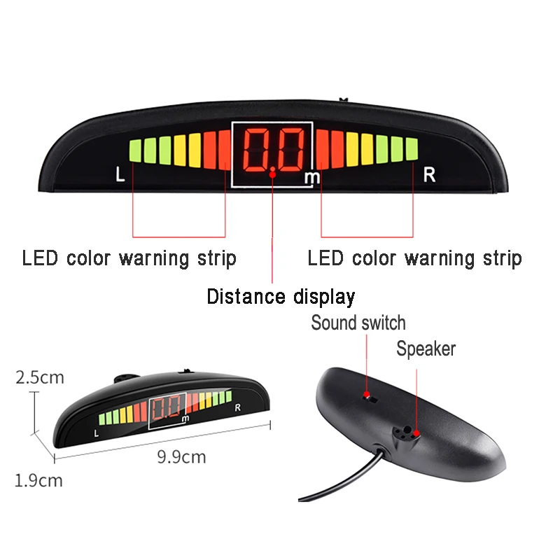 Car Parktronic LED Parking Sensor Kit Backlight Display with Switch Reverse Backup Monitor Detector System With 4 Sensors thumbnail 2