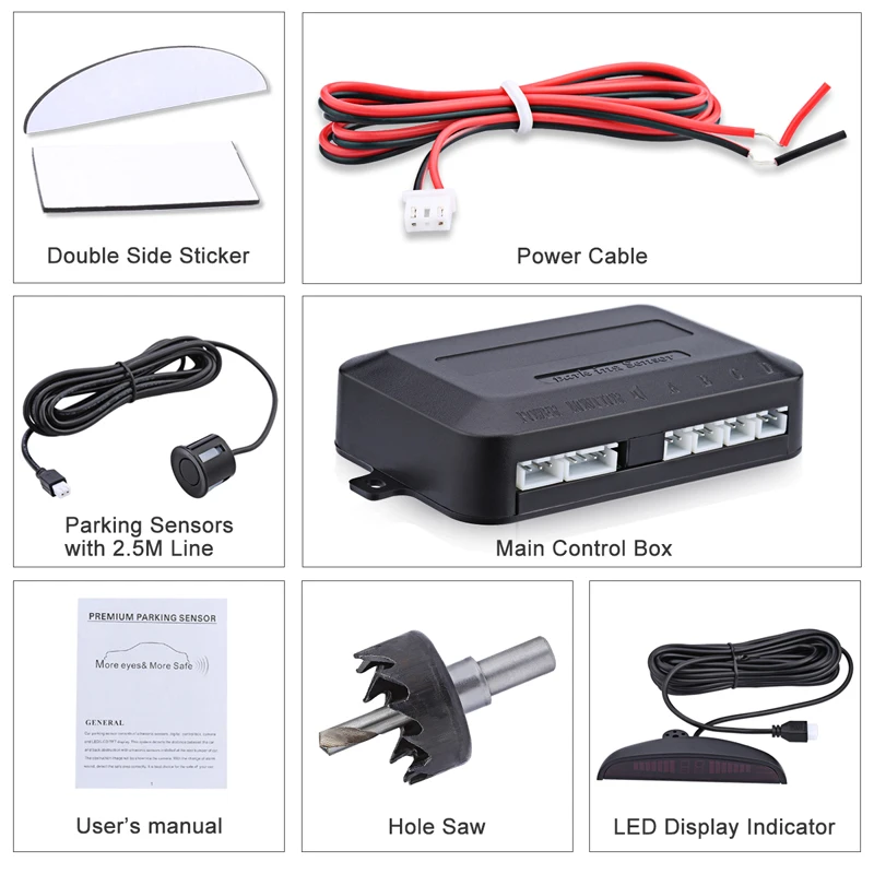 Car Parktronic LED Parking Sensor Kit Backlight Display with Switch Reverse Backup Monitor Detector System With 4 Sensors thumbnail 3