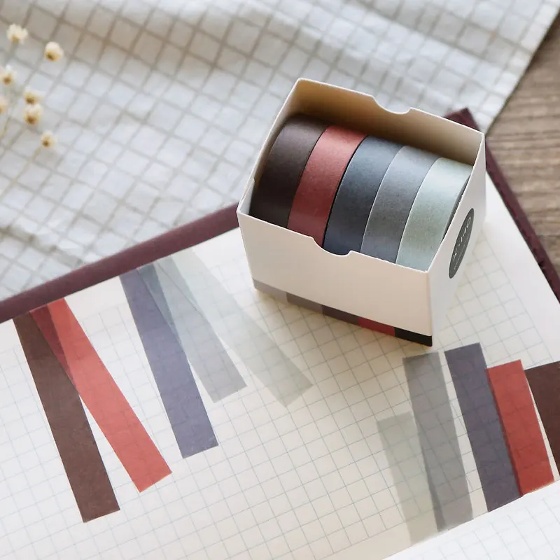 5 Roll Solid Color DIY Decorative Scrapbook Masking Tape Washi Tape Stationery Sticker Label Office Adhesive Tape for Crafts thumbnail 5