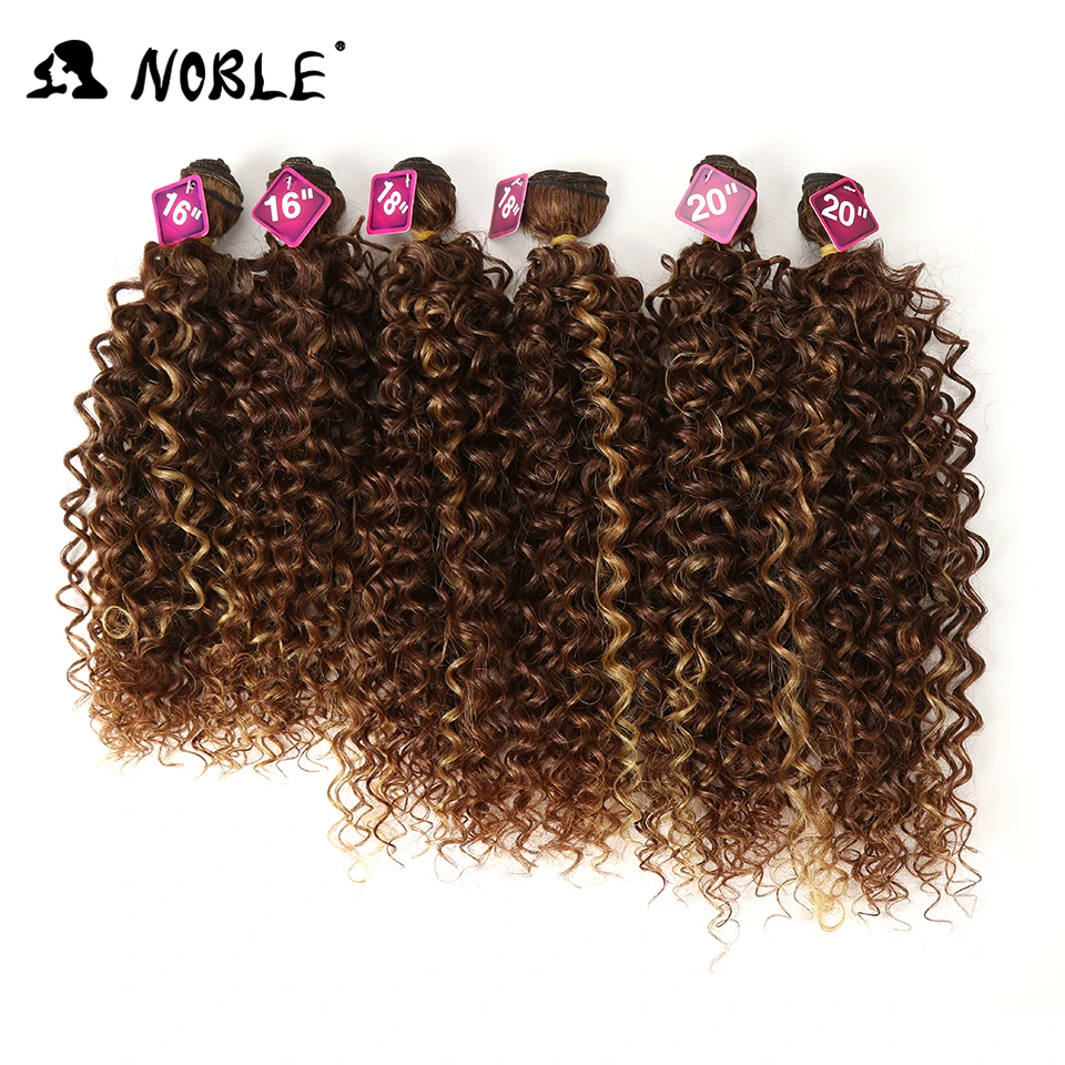 Noble Synthetic Hair Weave 16-20 inch 7Pieces/lot Afro Kinky Curly Hair Bundles With Closure synthetic  lace For Black Women thumbnail 2