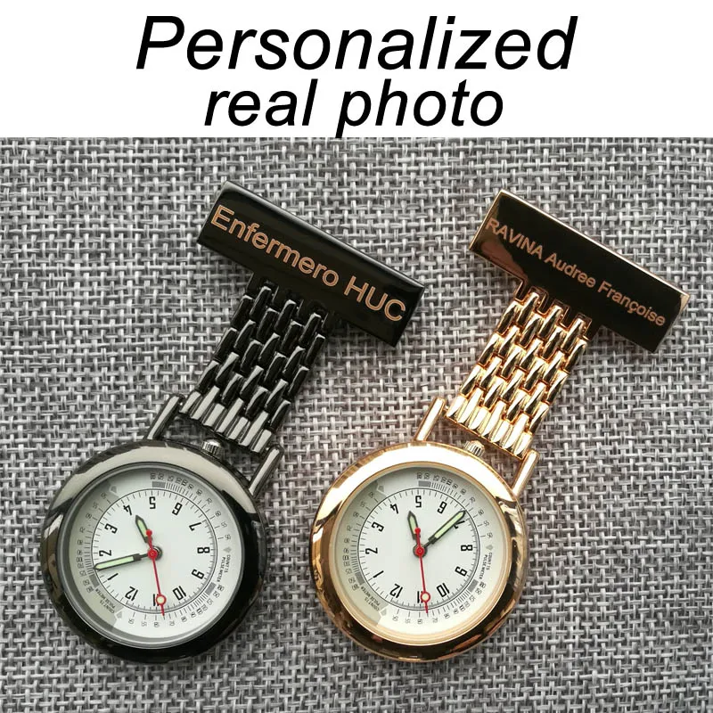 Personalized Your Name LOGO Engraved Pin Brooch Count Pluse Meter Dial Luminous Hand Doctor Clock Fob Nurse Pocket Watch thumbnail 3