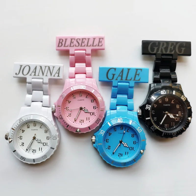 Personalized Laser Engraved Your Name Pin Brooch Rotating Bezel Easy Disinfection Helthcare Medical Fob Plastic Nurse Watch thumbnail 2