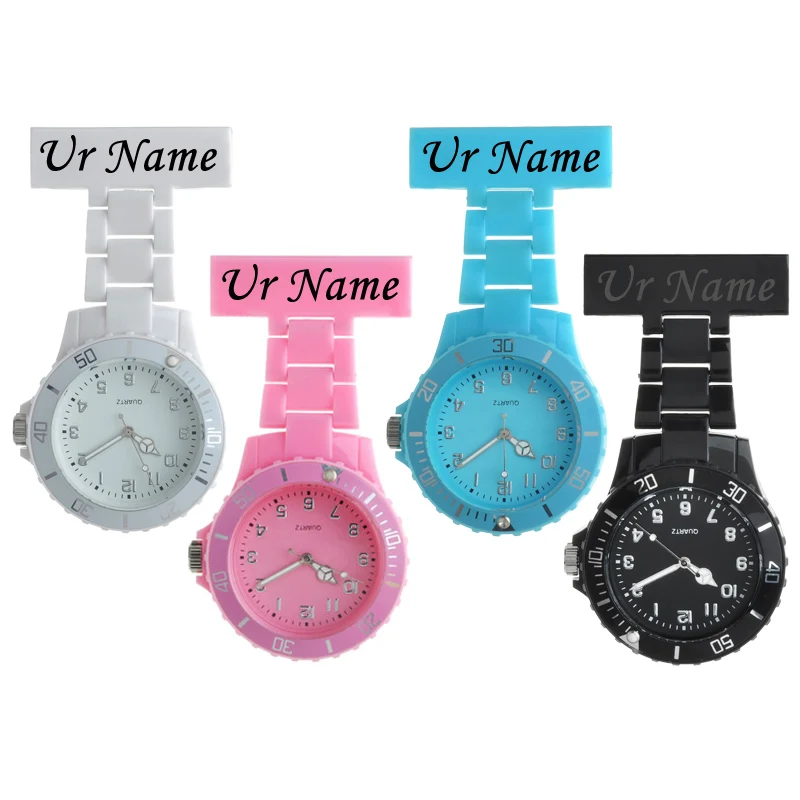 Personalized Laser Engraved Your Name Pin Brooch Rotating Bezel Easy Disinfection Helthcare Medical Fob Plastic Nurse Watch
