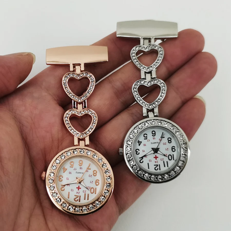 Personalized Customized Engraved With Your Name Doctor Clock Pin Brooch Zircon Crystal Strass Healthcare Heart Fob Nurse Watch thumbnail 2
