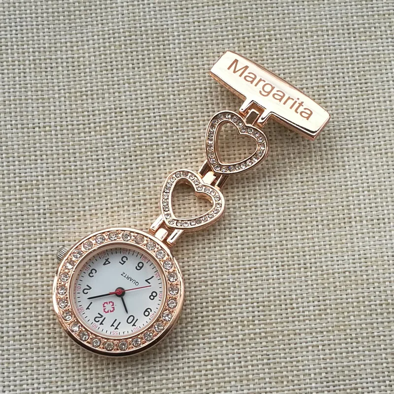 Personalized Customized Engraved With Your Name Doctor Clock Pin Brooch Zircon Crystal Strass Healthcare Heart Fob Nurse Watch thumbnail 5