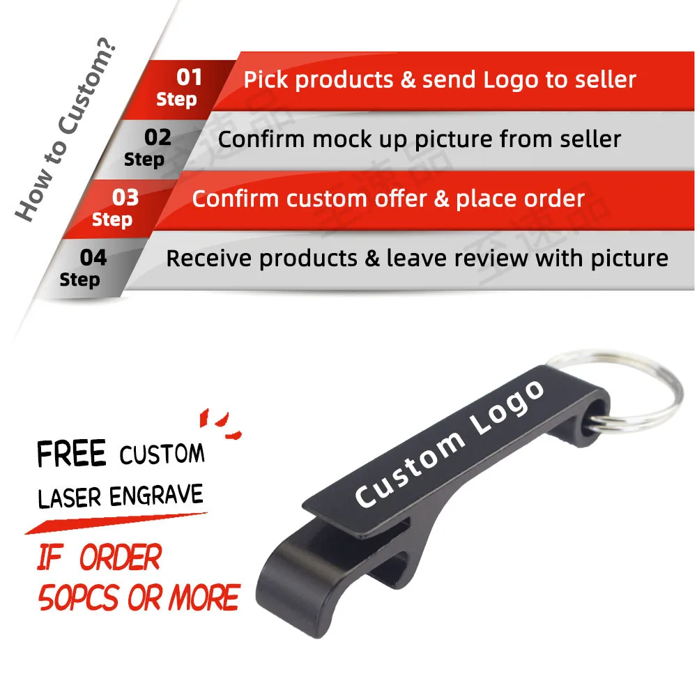 Lot 100pcs Free Customized Aluminium Portable Can Opener Key Chain Ring Can Opener Restaurant Promotion Giveaway  Logo Gifts thumbnail 3