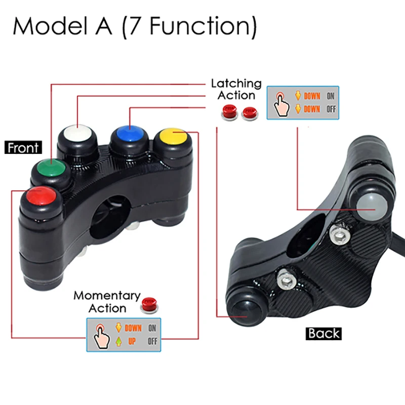 7/8" 22mm Motorcycle Handlebar Control Switch Button Aluminum Alloy For Headlight Turn Signal Fog Light Horn ON OFF Start Kill thumbnail 2