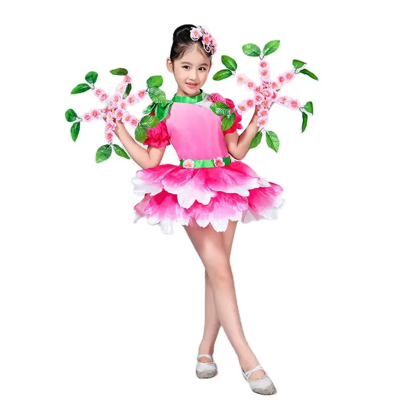 Pink Fancy Dress Flower Dancewear Girls Dance Costume Salsa Dance Dress Of Girl Dance Wear