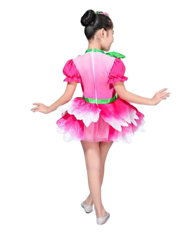 Pink Fancy Dress Flower Dancewear Girls Dance Costume Salsa Dance Dress Of Girl Dance Wear thumbnail 3