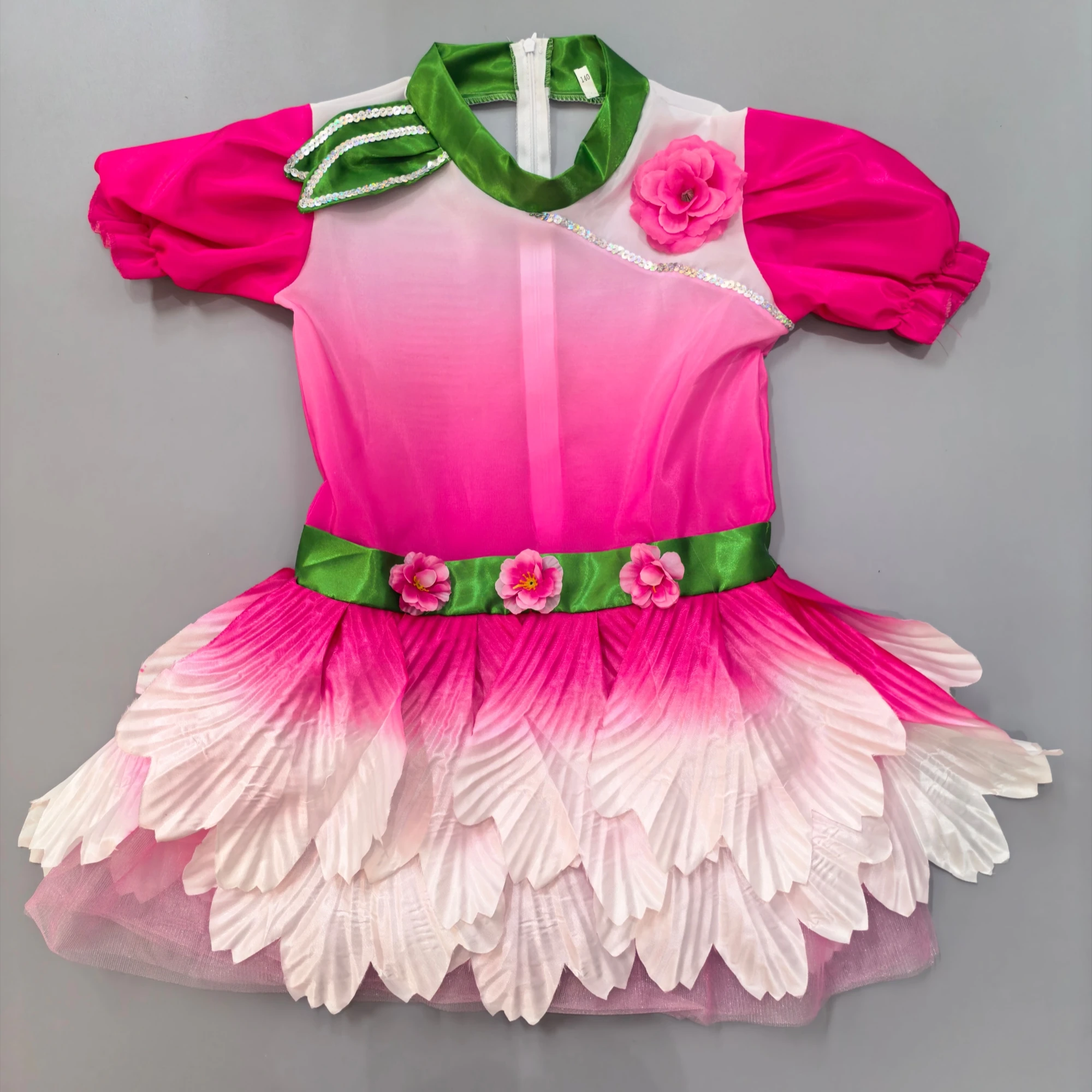 Pink Fancy Dress Flower Dancewear Girls Dance Costume Salsa Dance Dress Of Girl Dance Wear thumbnail 6