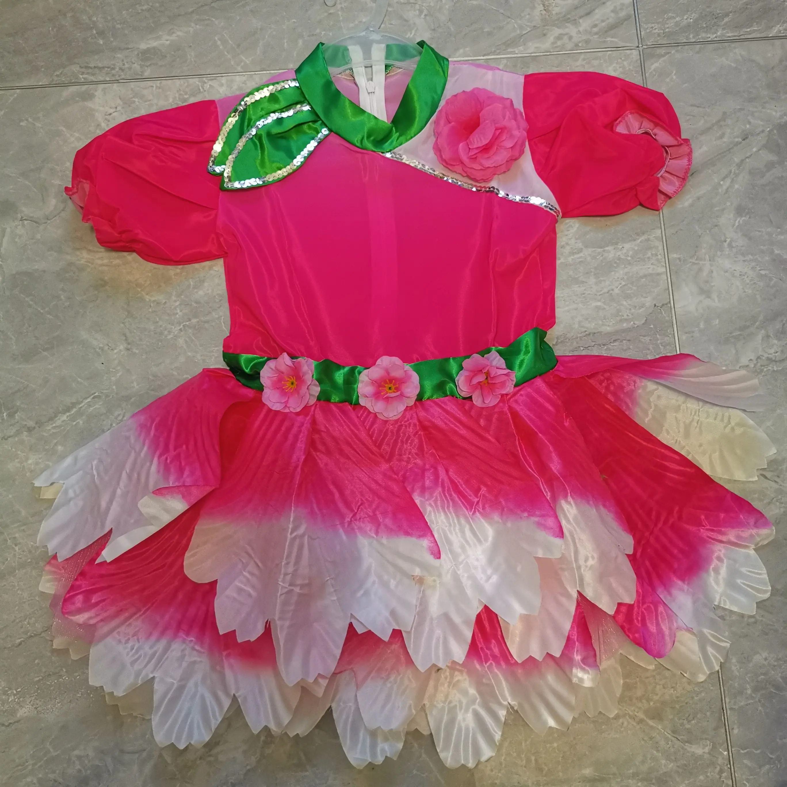 Pink Fancy Dress Flower Dancewear Girls Dance Costume Salsa Dance Dress Of Girl Dance Wear thumbnail 4