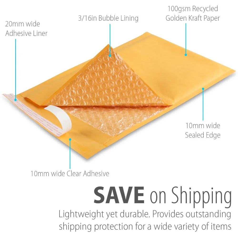 50PCS/15 sizes Kraft Paper Bubble Envelopes Paper Packaging Bags Padded Mailers Shipping bubble Envelope Courier Storage Bags thumbnail 3