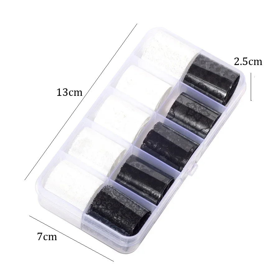 10 Rolls 2.5*60cm New Black White Lace Transfer Foil Nail Art Sexy Full Wraps Flower Glue Adhesive DIY Manicure Styling Tools thumbnail 3