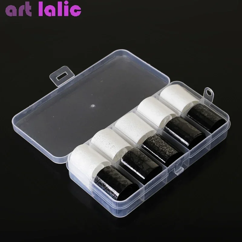 10 Rolls 2.5*60cm New Black White Lace Transfer Foil Nail Art Sexy Full Wraps Flower Glue Adhesive DIY Manicure Styling Tools thumbnail 5