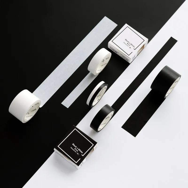 Solid White Black 5mm/15mm Washi Masking Tape Writable Adhesive Decorative Paper for School Supplies And Stationery thumbnail 2