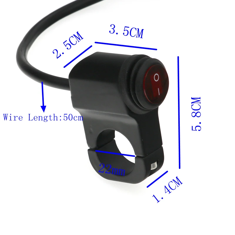 MoFlyeer Motorcycle 7/8" 16A Waterproof  Aluminium Alloy Switches 22mm Handlebar Headlight Switch and 3 Wires with Red Led Light thumbnail 2
