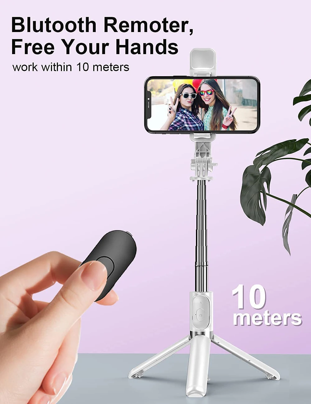 Wireless Bluetooth Selfie Stick Foldable Portable Tripod with Fill Light Shutter Remote Control for Android iPhone Smartphone thumbnail 5