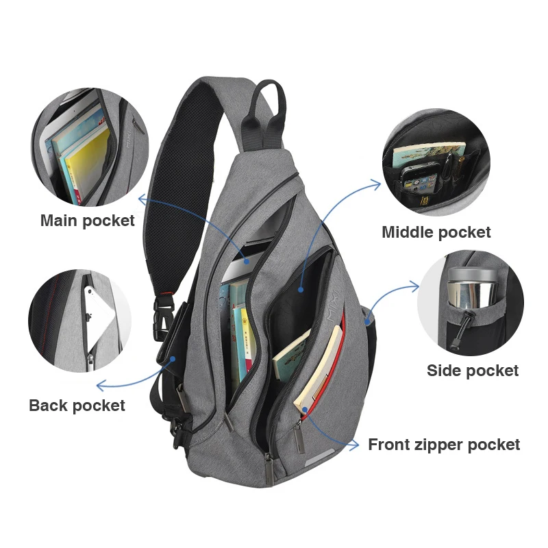 Mixi Men One Shoulder Backpack Women Sling Bag Crossbody USB Boys Cycling Sports Travel Versatile Fashion Bag Student School thumbnail 5
