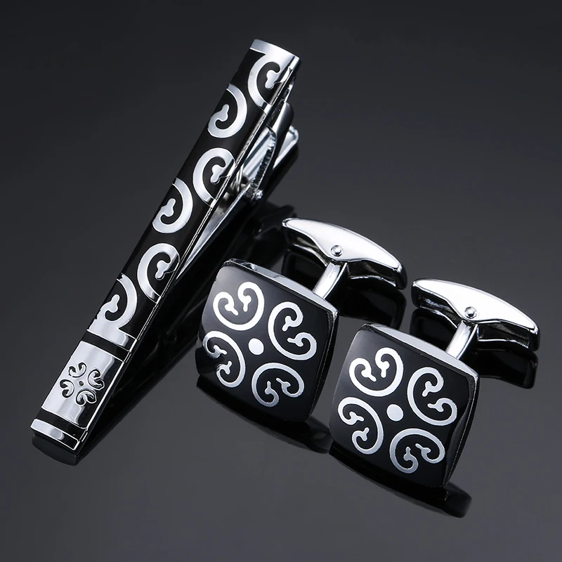 High Quality Cuff links necktie clip for tie pin for men's gift Classic pattern tie bars cufflinks tie clip set Men Jewelry thumbnail 2