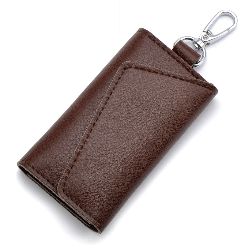 Genuine Leather Keychain Men Women Key Holder Organizer Pouch Cow Split Car Key Wallet Housekeeper Key Case Mini Card Bag thumbnail 2