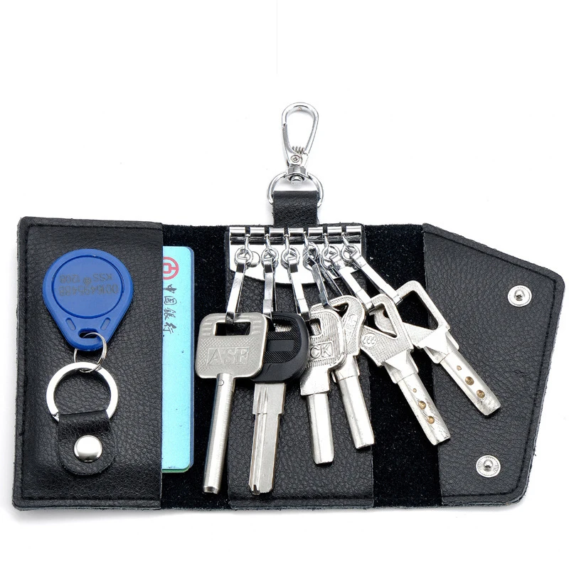 Genuine Leather Keychain Men Women Key Holder Organizer Pouch Cow Split Car Key Wallet Housekeeper Key Case Mini Card Bag thumbnail 3