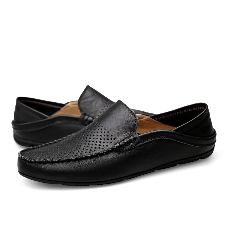 Italian Mens Shoes Casual Luxury Brand Summer Men Loafers Genuine Leather Moccasins Light Breathable Slip on Boat Shoes JKPUDUN thumbnail 2