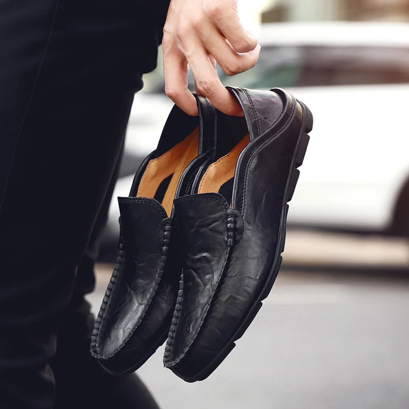Italian Mens Shoes Casual Luxury Brand Summer Men Loafers Genuine Leather Moccasins Light Breathable Slip on Boat Shoes JKPUDUN thumbnail 5