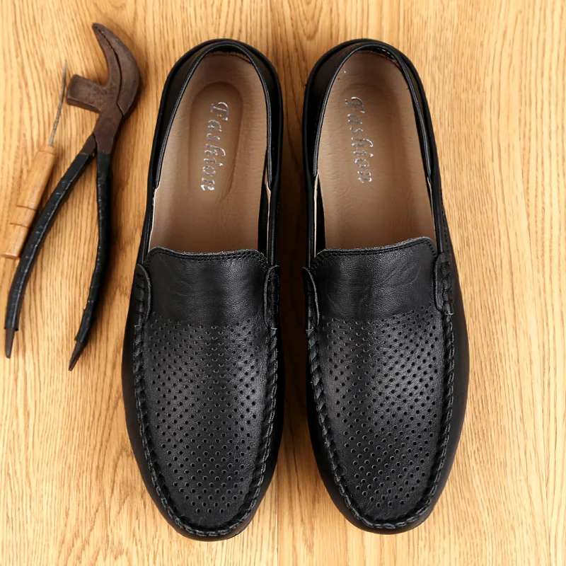 Italian Mens Shoes Casual Luxury Brand Summer Men Loafers Genuine Leather Moccasins Light Breathable Slip on Boat Shoes JKPUDUN thumbnail 4