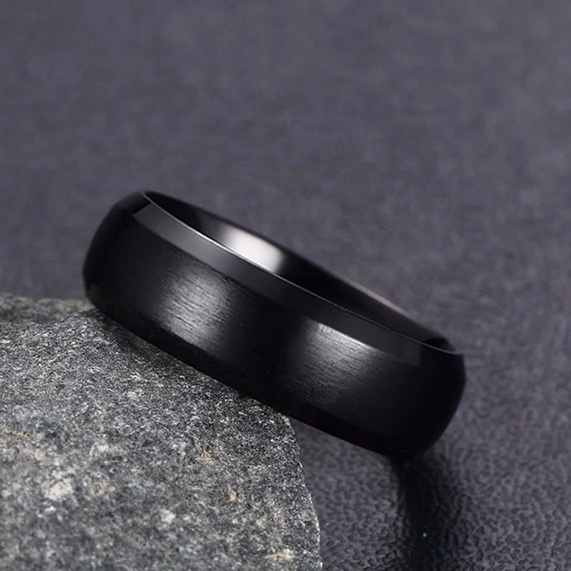 Vnox Personalize Stainless Steel Beveled Edge Brushed Center Ring for Men Women Black Wedding Band Custom Name Letter Date Ring thumbnail 5