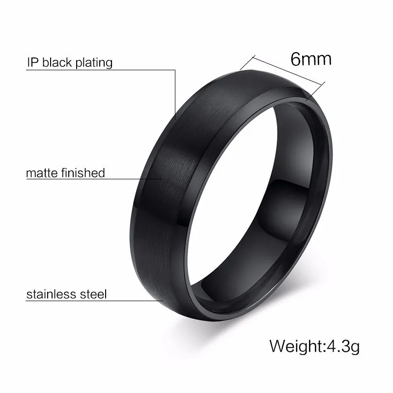 Vnox Personalize Stainless Steel Beveled Edge Brushed Center Ring for Men Women Black Wedding Band Custom Name Letter Date Ring thumbnail 3