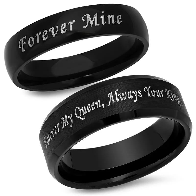 Vnox Personalize Stainless Steel Beveled Edge Brushed Center Ring for Men Women Black Wedding Band Custom Name Letter Date Ring thumbnail 4