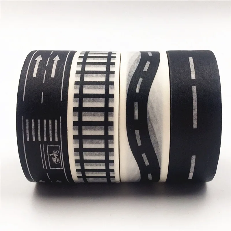 1 Roll Black White Highway Shape Stripe Washi Tape Adhesive DIY Scrapbooking Sticker Label Masking Tape for Crafts thumbnail 2
